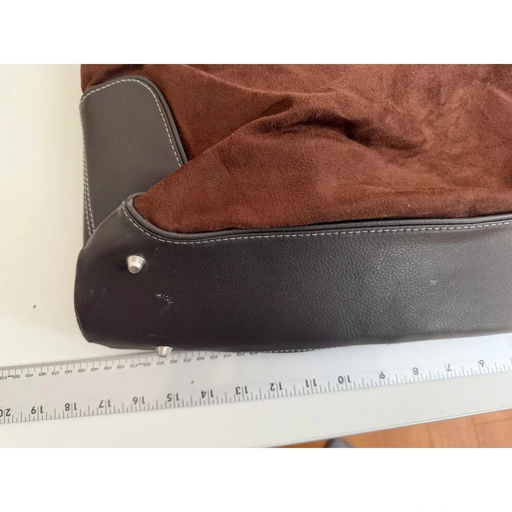 Brown Faux Suede Leather Laptop Tote Bag Professional Work Shoulder Bag 15in